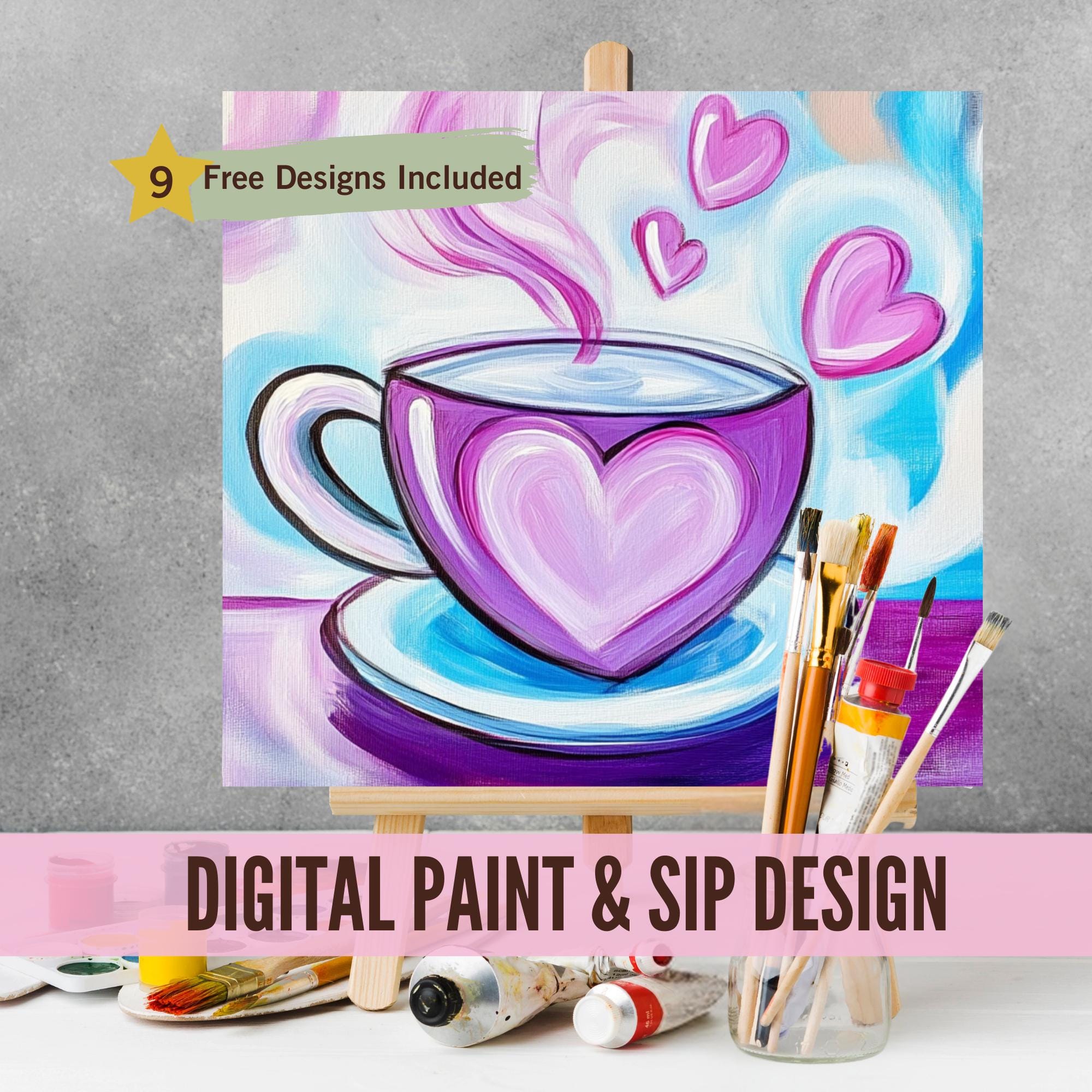 Coffee Lover Sip and Paint Party Kit Canvas Tracer, Pre Drawn Template ...