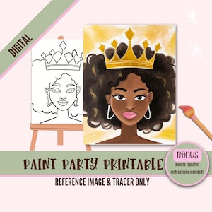 Afro Woman Crown Paint Party, DIY Sip and Paint Stencil, Self-Love Adult & Teen Painting Kit Stencil, Pre-Drawn Canvas Outline, Pre-Sketched