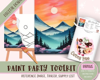 DIY Erwachsenen malen Party druckbare Bilder Kit, Sip und Paint vorgezeichnete Png-Schablone Design-Download-Anweisungen, Malen auf Leinwand Umriss,