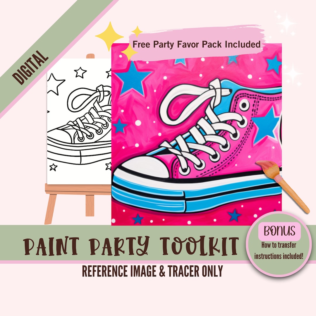 Sip and Paint Party Kit Canvas. DIY Pre Drawn Template, Sneaker Art ...