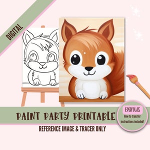 Chibi Squirrel DIY Sip N Paint Canvas Print Instant Digital Download for Art Parties, Png Party Stencil, Date Night Sip and Paint Printable