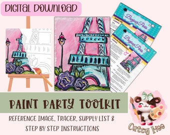 Gift For Her | Floral Diy Paint Kit | Digital Download | Paint & Sip Kit | Paint Party | Diy Craft Kit | Craft Kit For Adults, Bonjour Paris