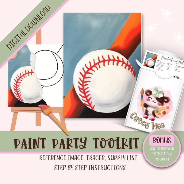 Paint Party Printable For Kids & Adults | Paint and Sip | Kids Crafts, Kids Art Birthday Party | Baseball Painting Kit, Digital Download