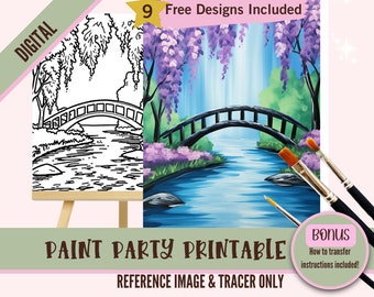Landscape Painting Sip and Paint Party Kit Canvas, Pre drawn Template for DIY Art Parties, Printable Stencil, Paint Night Png Outline
