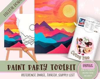 DIY Erwachsenen malen Party druckbare Bilder Kit, Sip und Paint vorgezeichnete Png-Schablone Design-Download-Anweisungen, Malen auf Leinwand Umriss,