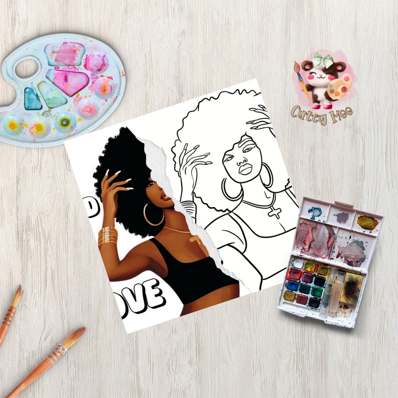 This digital painting kit features a 'God is Love' Afro woman theme with a pre-drawn canvas, perfect for sip and paint parties. Suitable for adults and teens, the DIY art kit includes detailed transfer instructions.