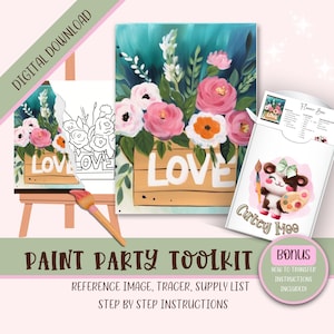 Kit de imágenes imprimibles de fiesta de pintura para adultos diy, instrucciones de descarga de diseño de plantilla Png predibujadas para sorber y pintar, esquema de pintura sobre lienzo,