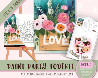 DIY Erwachsenen malen Party druckbare Bilder Kit, Sip und Paint vorgezeichnete Png-Schablone Design-Download-Anweisungen, Malen auf Leinwand Umriss,