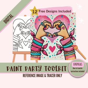 Pulsera de amistad pintura fiesta sublimación PNG, arte digital diy, trazador de lienzo predibujado, perfecto para fiestas de pintura y sorbos, amor de hermana