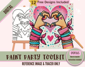 Friendship Bracelet Painting Party Sublimation PNG, Digital DIY Art, Pre-Drawn Canvas Tracer, Perfect for Paint and Sip Parties, Sister Love