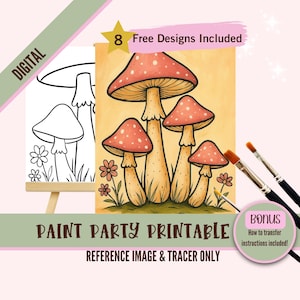 Coloriage et coloriage de fête de peinture champignon fantaisiste | Illustration Cottagecore de champignon vénéneux | Kits de créations manuelles sur le sol de la forêt enchantée