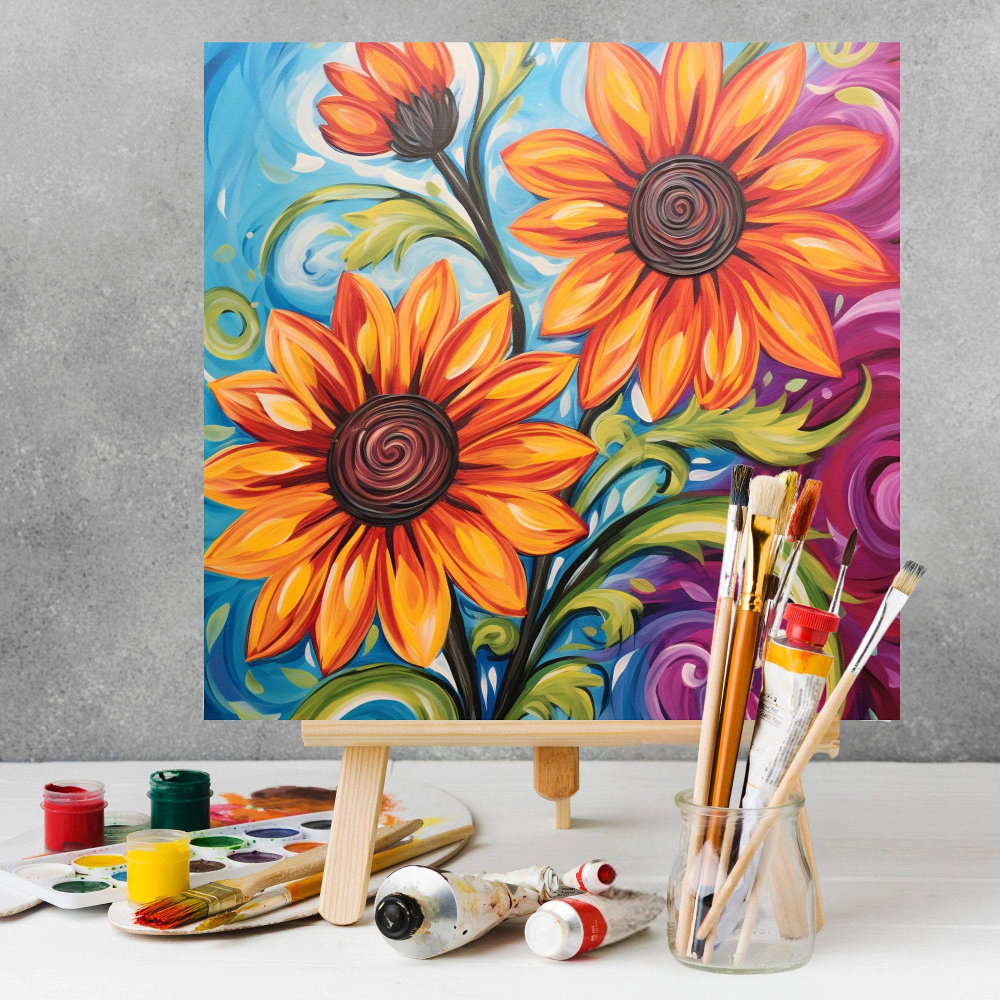 Sip and Paint Canvas Kit for Fall - Pre Drawn Sunflower Design, Paint ...