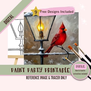 Sip and Paint Party Kit Leinwand, Winter Vorgezeichnete Vorlage für DIY Kunst Parties, druckbare Schablone, Paint Night Png Umriss