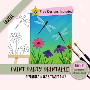Pintura de arte de jardim de libélula para festa PNG Tracer, kit de estêncil de tela pré-desenhado faça você mesmo, perfeito para colorir, pintar e beber festas
