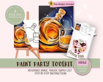 Whiskey Shot DIY Paint Party Outline For Adults  |Pre-Drawn | Art Party Paint Kit | Sip & Paint | Digital Download File, Paint Party Toolkit