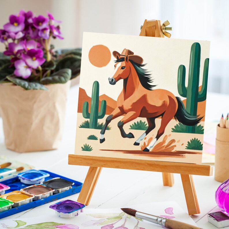 Western Horse Digital Paint Party Kit, DIY paint and sip, includes reference image, tracer outline, instant download, perfect for adult paint parties, cowboy horse art theme.