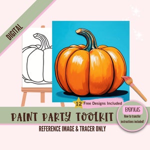 Kit de fiesta de pintura de calabaza para adultos: lienzo predibujado, pintura y sorbo de otoño, descarga de arte digital, artesanía de otoño, proyecto de arte de bricolaje fácil