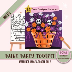 Schedelplanter bloemen middelpunt schilderij feestsublimatie png halloween tracer, doe-het-zelf voorgetekende canvasstencil voor verf- en slokfeestjes