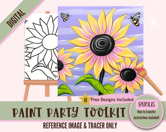 Sunflower Bees Paint Party Sublimation PNG Tracer, Digital DIY Art, Pre-Drawn Canvas Stencil, Perfect for Crafting and Paint and Sip Parties