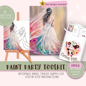 Kit de herramientas imprimible para fiestas de pintura DIY para fiestas, salidas nocturnas de chicas, cumpleaños, despedidas de soltera, despedidas de soltera, bodas, kits para fiestas de pintura y sorbos