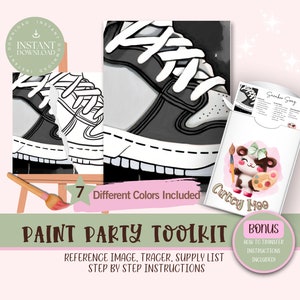 Sneaker DIY Paint Party para adultos y niños /Pre-Dibujado / Art Party Paint Kit / Sip & Paint / Archivo de descarga digital, Paint Party Toolkit