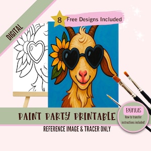Niedliche Ziege mit Herz Sonnenbrillen Malen Party Printable Tracer | Lustige Bauernhof Tier Kunst | ZIEGE Malvorlagen Herunterladen
