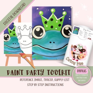 Fête de peinture DIY imprimable pour les enfants | Toile de bricolage | Kit de peinture | Accès instantané | Toile prédessinée | Peinture et gorgée | Tutoriel peinture au pochoir