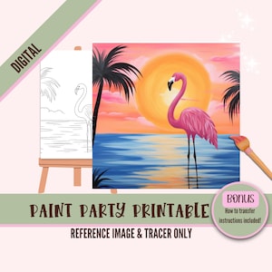 Flamingo DIY Sip N Paint Impressão em tela Download digital instantâneo para festas de arte, Png Party Stencil, Summer Date Night Sip e Paint Printable