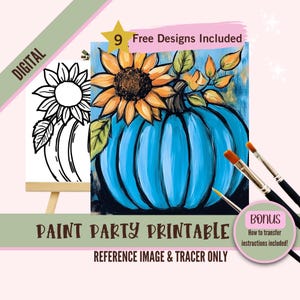 Stampabili fai-da-te per feste di pittura per l'autunno, zucca blu pre-disegnata per feste artistiche, stencil stampabile, contorno Png Paint Night, download digitale