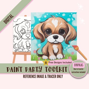 Sublimación de fiesta de pintura para cachorros PNG Tracer Outline - Arte digital de bricolaje, plantilla de lienzo predibujada, perfecta para manualidades, pintura y fiestas de sorbos