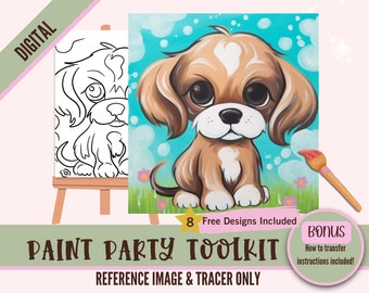 Puppy Paint Party Sublimation PNG Tracer Outline - Digital DIY Art, Pre-Drawn Canvas Stencil, Perfect for Crafting and Paint and Sip Parties