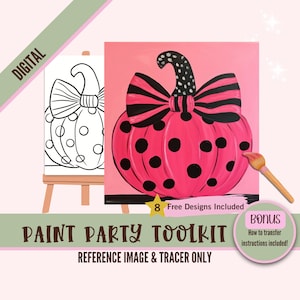 Blush Pink Pumpkins Paint Party Sublimatie PNG-ontwerp - Digitale borstkanker DIY-kunst, vooraf getekende canvasstencil voor verf- en slokfeestjes