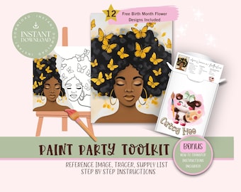 Diy Adult Paint Party Printable Images Kit, Sip and Paint Predrawn Png Stencil Design Download Instructions,  Paint On Canvas Outline PNG