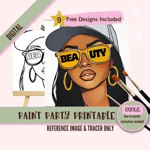 Ladies Night Out Sip and Paint Party Kit Canvas, Pre drawn Template for DIY Art Parties, Printable Stencil, Paint Night Png Outline