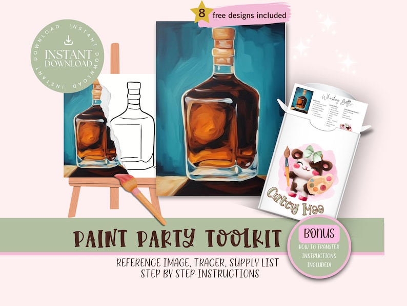 a picture of a bottle of paint next to a picture of a bottle of liquor