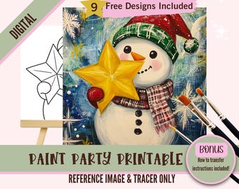 Snowman Paint Party Template, Winter Paint and Sip Design, Holiday DIY Painting Kit, Digital Downloadable Art Tracer For Parties and Kits