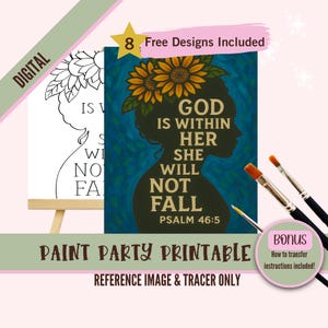 Gott ist in ihr Sunflower Paint Party Printable | Bibel Vers Kunst Digitaler Download | Christliche Frauen DIY Paint Kit | Psalm 46,5