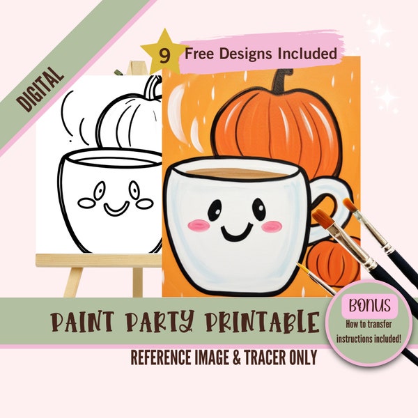 Pumpkin Coffee Cup Painting Kit | Fall Vibes Art Set | Pre-Drawn Canvas for Adults | DIY Paint and Sip Party | Pumpkin Spice Template
