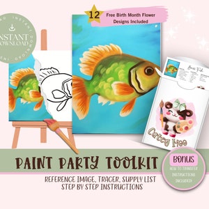 DIY Paint Party für Erwachsene und Kinder |Pre-Drawn | Art Party Paint Kit | Schlürfen & Malen | Digital Download Datei, Paint Party Toolkit