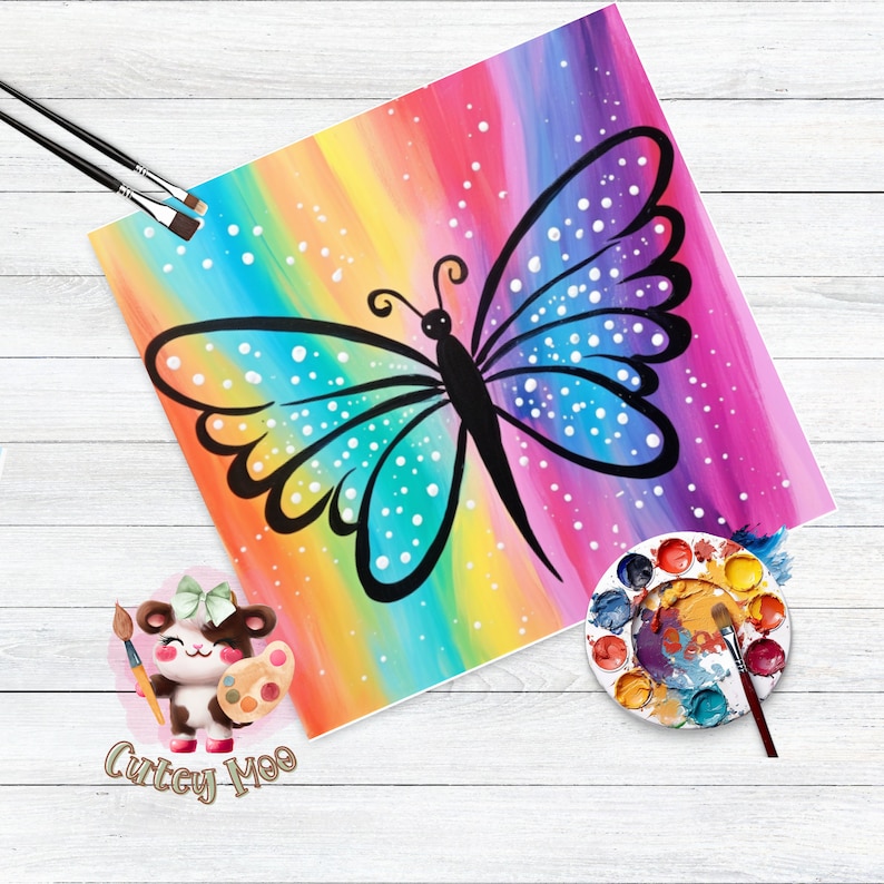 Sip and Paint Canvas Kit - Pre Drawn Rainbow Butterfly, Perfect for ...