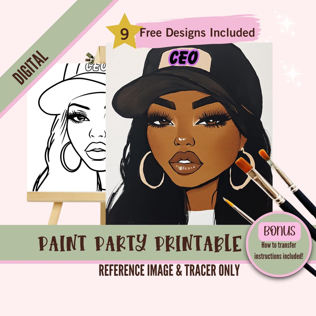 Ladies Night Out Sip and Paint Party Kit Canvas, Pre Drawn Template for