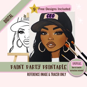 Ladies Night Out Sip and Paint Party Kit Canvas, Pre drawn Template for DIY Art Parties, Printable Stencil, Paint Night Png Outline