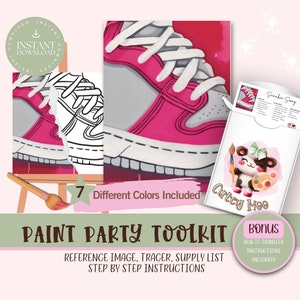 Sneaker DIY Paint Party para adultos y niños /Pre-Dibujado / Art Party Paint Kit / Sip & Paint / Archivo de descarga digital, Paint Party Toolkit