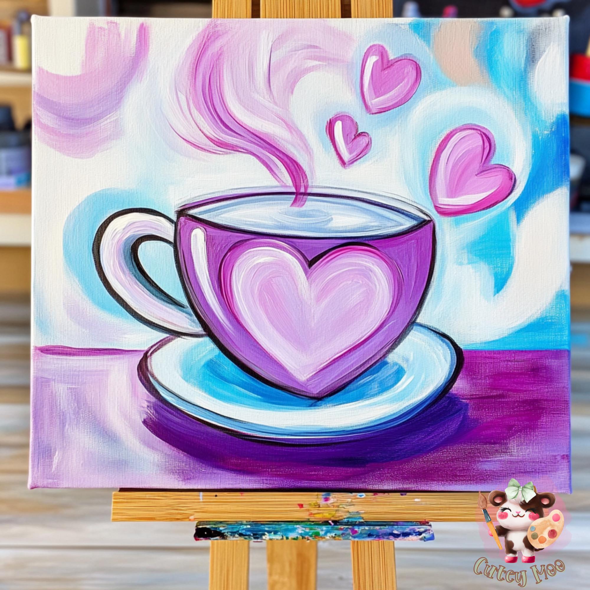 Coffee Lover Sip and Paint Party Kit Canvas Tracer, Pre Drawn Template ...