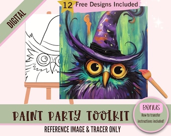 Colorful Owl Painting Party Sublimation Halloween PNG Tracer, Autumn DIY Pre-Drawn Canvas Art Stencil, Perfect for Paint and Sip Parties