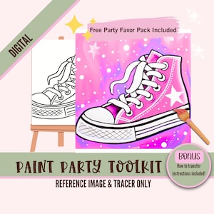 Kit de lienzo para beber y pintar, contorno de zapatillas de deporte predibujadas, perfecto para fiestas de cumpleaños artísticas para niños y adolescentes, eventos de pintura divertidos con mejores amigos