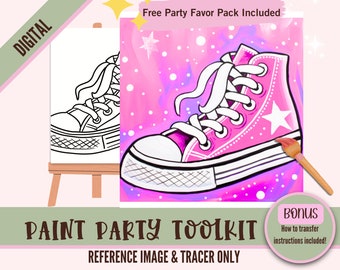Sip and Paint Canvas Kit, Pre Drawn Sneakers Outline, Perfect for Kids&#39; & Teens Art Birthday Parties,  Fun Painting Events with Best Friends