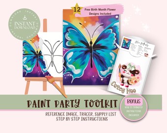 Butterfly DIY Paint Party For Adults and Kids  |Pre-Drawn | Art Party Paint Kit | Sip & Paint | Digital Download File, Paint Party Toolkit