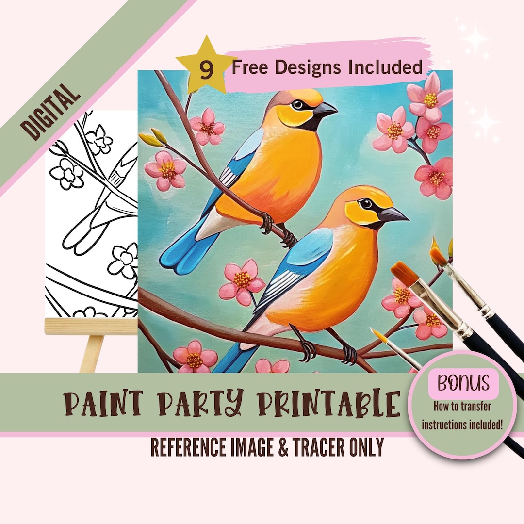 Love Birds Sip and Paint Party Kit Canvas, Pre Drawn Template for DIY ...