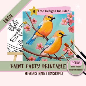 Love Birds Sip and Paint Party Kit Leinwand, Vorgezeichnete Vorlage für DIY Art Parties, druckbare Schablone, Paint Night Png Outline, Digita